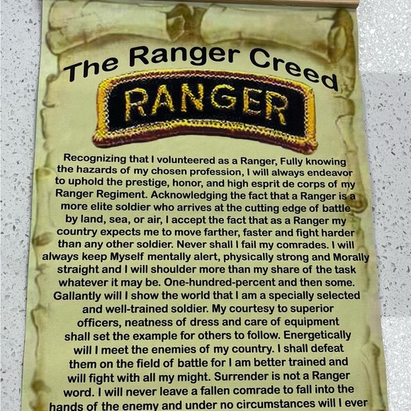 Ranger Creed & Rules hanging Handmade 100% Cotton American Pine Military familes - Picture 1 of 5